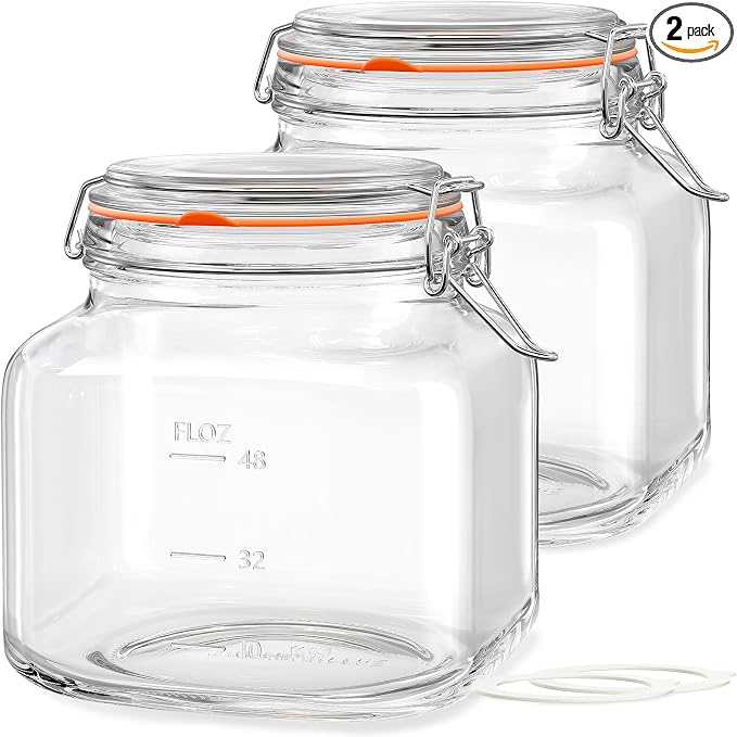 Glass Jars with Airtight Lid, 81oz Wide Mouth Canisters for Food Storage | 2 Pcs Storage Jars, Leakproof Seal Keeps Oat Fresh, Large Capacity, 4.3" Big Mouth, Square Shape Saves Space, Dishwasher Safe