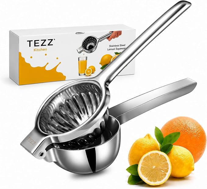 Upgrated Lemon Squeezer, Stainless Steel Manual Hand Juicer For Citrus Lime | Extra Large Heavy Duty Squeezer Makes Juicing Lemons, Limes & Oranges Fast & Easy