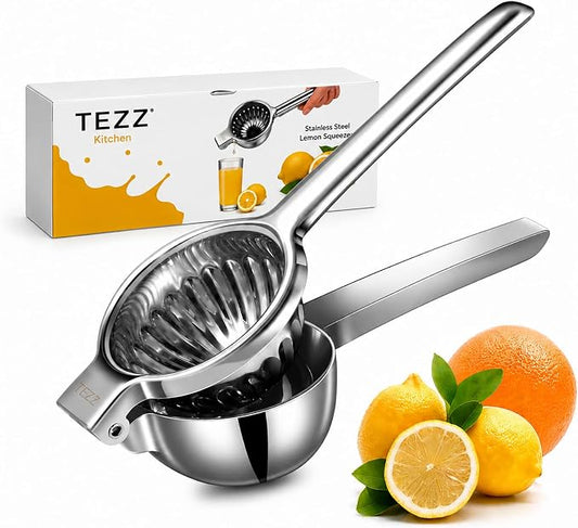 Upgrated Lemon Squeezer, Stainless Steel Manual Hand Juicer For Citrus Lime | Extra Large Heavy Duty Squeezer Makes Juicing Lemons, Limes & Oranges Fast & Easy