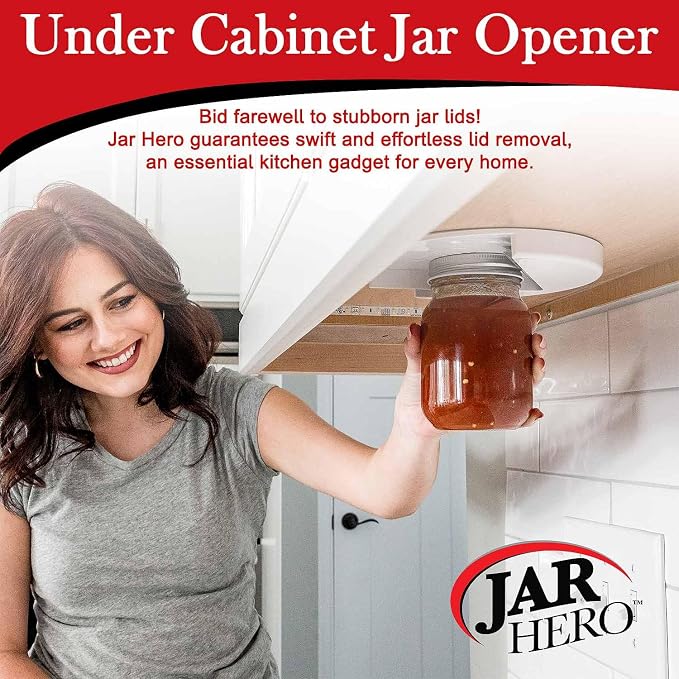 Under Cabinet Jar Lid & Bottle Opener - Opens Any Size Jar - Effortless Jar Opener For Weak Hands & Seniors with Arthritis