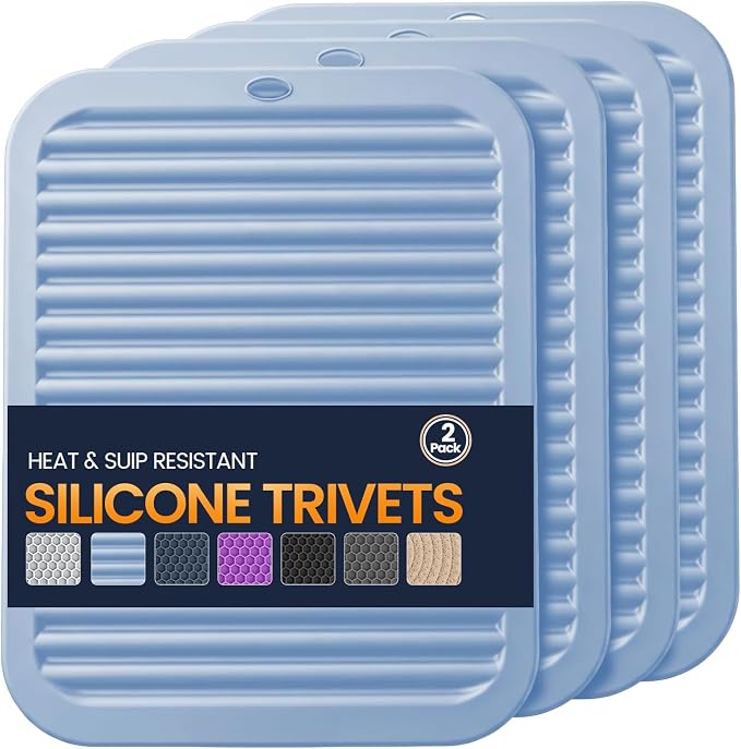 Silicone Trivet Mats 4 Heat Resistant Pot Holders Multipurpose Non-Slip Hot Pads for Kitchen Potholders, Drying mat, Jar Opener, Spoon Holder, Coaster(Bamboo Moon)
