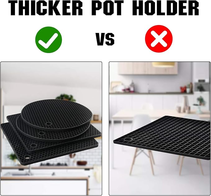 4 Pack Trivets for Hot Dishes | Hot Pads for Kitchen, Silicone Pot Holders for Kitchen Countertops,Table, Hot Pots and Pans, Easy to Wash and Dry,Black