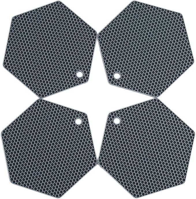 4 Packed Silicone Trivet Mats - DIY Different Size Dish Drying Mat, Hot Pot Holder for Pots & Pans, Non-Slip & Heat Resistant Kitchen Hot Pads for Countertops & Table,Grey