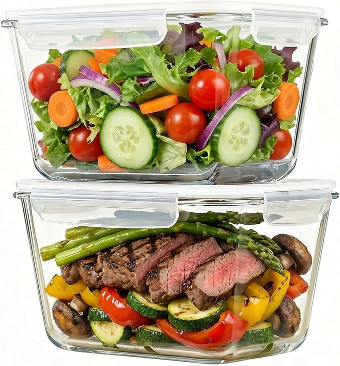 2 Pack Large Glass Storage Containers with Lids 85oz/10.5cup Big Airtight Glass Food Storage Containers for Rotisserie Chicken Watermelon Meal Prep, BPA Free, Freezer Dishwasher Oven Safe