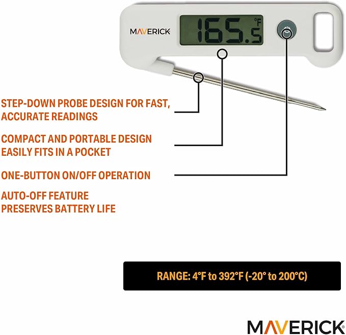 MAVERICK Folding Digital Instant Read Cooking Kitchen Grilling Smoker BBQ Probe Meat Thermometer