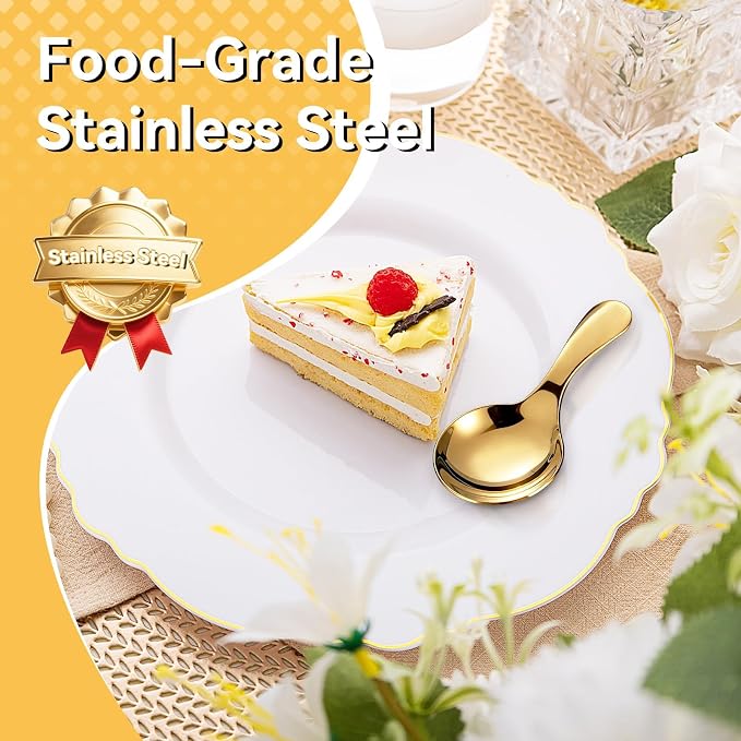 5PCS Mini Ice Cream Scoop for Canisters, Gold Mini Candy Serving Scoops Stainless Steel Short Handle Salt Condiments Dessert Spoons for Restaurant Candy Buffet Condiments Dessert(Gold)
