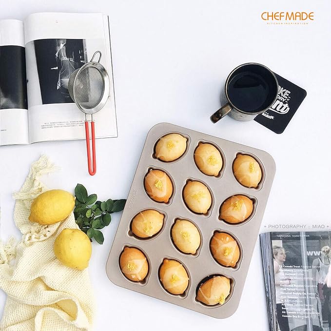 CHEFMADE Muffin Cake pan, 12-Cavity Non-Stick Lemon-Shaped Bakeware for Oven Baking (Champagne Gold)