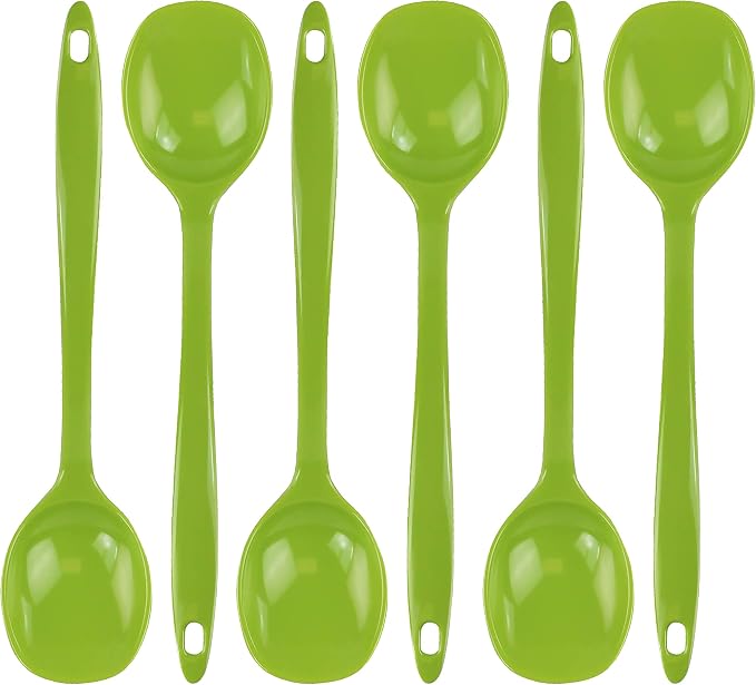 Reston Lloyd Cooking Spoon for Serving, Basting, Mixing, Heat Resistant, BPA Free Melamine 11 inch Utensil with Ergonomic Handle, Set of 6, Lime