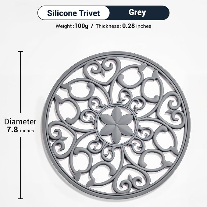 SMARTAKE 6 Set Silicone Trivet Mats for Hot Dishes, Heat Resistant Pots and Pans Holders, Non-Slip Flexible Hot Pads Coasters for Countertops Table, Modern Kitchen Decor Accessories (Grey)
