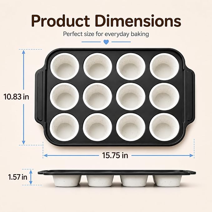 2 Pack Silicone Muffin Pans for Baking, 12-Cup Muffin Tin with Metal Frame | 2 Pack value, 12-Cup muffin pans, Reinforced metal frame, Easy release cups, Nonstick silicone, Oven & dishwasher safe