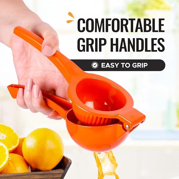 Zulay Kitchen Premium Metal Orange Squeezer – Heavy-Duty Manual Citrus Juicer for Maximum Juice Extraction – Ergonomic, Easy to Clean, Dishwasher Safe (Orange)