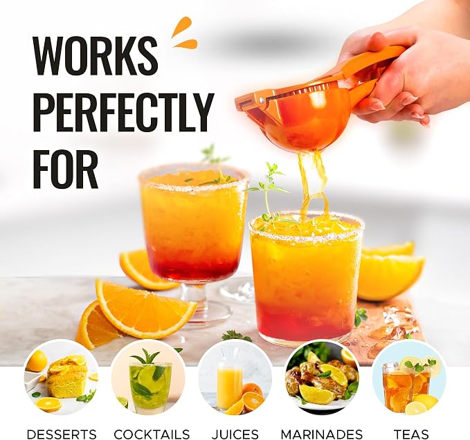 Zulay Kitchen Premium Metal Orange Squeezer – Heavy-Duty Manual Citrus Juicer for Maximum Juice Extraction – Ergonomic, Easy to Clean, Dishwasher Safe (Orange)