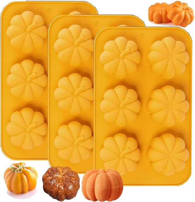 Silicone Pumpkin Mold, 3 Pack Pumpkin Soap Molds Fall Baking Molds for Muffin Cake Pop Jello Chocolate Bomb Fall Bath Bomb Moulds, 3D Thanksgiving Molds for Making Autumn Wax Candle