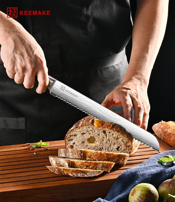 KEEMAKE 10 Inch Bread Knife for Homemade Bread - Ultra Sharp for Serrated Sourdough, Crusty Artisan Loaves, Bagels & Cake, High Carbon Stainless Steel Slicing Knife with Cover & Dad Gift Box