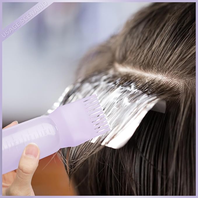 Root Comb Applicator Bottle 6 Ounce, 4 Pack - Hair Oil Applicator with Root Comb Brush for Scalp Hair Oiling - Purple