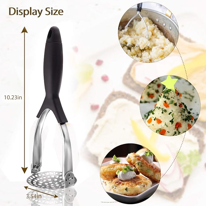 Dodolly Stainless Steel Potato Masher Heavy Duty, Hand Smasher Kitchen Tools for Beans, Vegetables, Avocado, Food and Friut