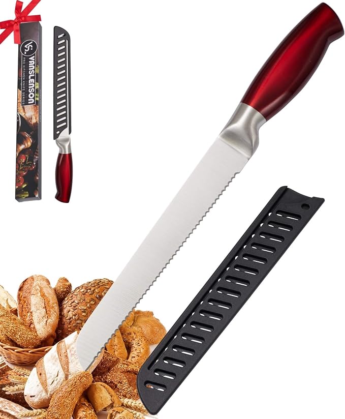 Kitchen Knife Set Paring Knife, 8" Serrated Bread Knife beautiful Red Knife with Sheath (Bread Knife)