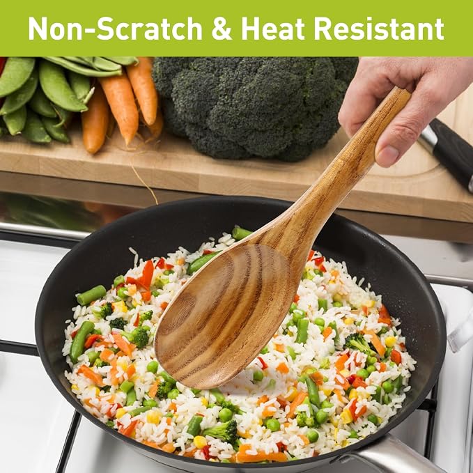 3 Piece Wooden Spoons for Cooking Spoon Set Wood Cooking Utensils Serving Spoon Kitchen Spatula Large Mixing Spoon Long Baking Ladle Bamboo Stirring Non Toxic Spoons Ladles Kitchen Tools Utensil