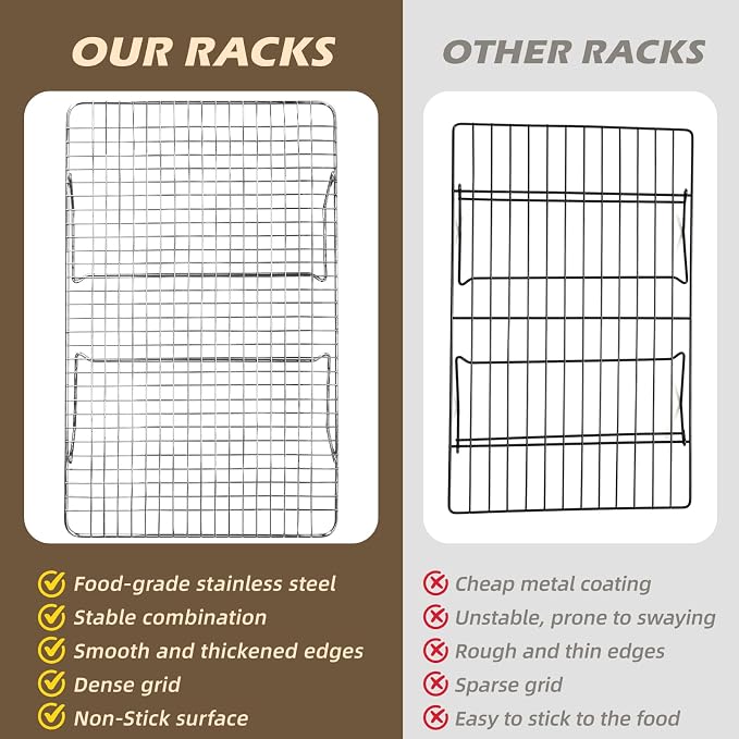 Pleafind 3 Pieces Stackable Cooling Rack - 16 x 10 Inch Wire Rack, 0.43" Dense-Grid Cooling Racks for Cooking, Baking, Roasting, Grilling, Oven and Dishwasher Safe, Silver