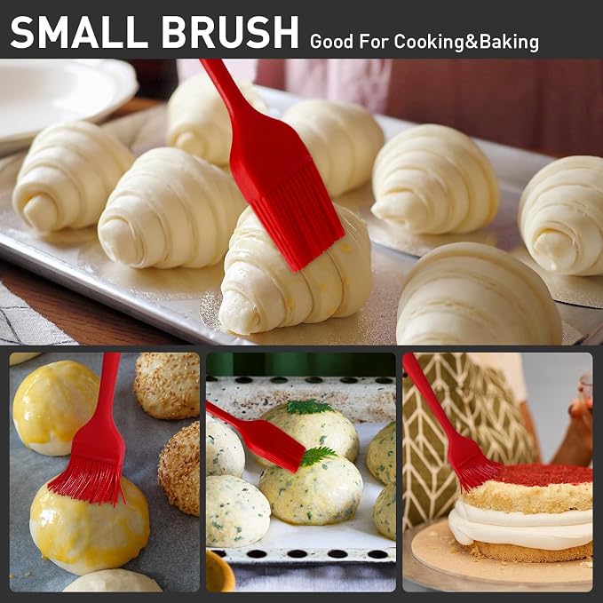 Begonia Silicone Basting Pastry Brush,2pcs 10+8 inch BBQ Sauce Brush,Red | Heat-Resistant, For Cooking, Baking, Grilling, Spreading Oil or Butter, Dishwasher-Safe