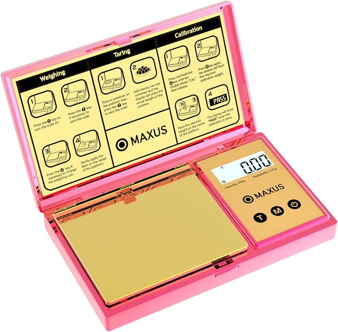 Digital Gram Scale with 200g x 0.01g Capacity | Stylish Pink Plated Shining Cover and Platform, Mini Pocket Scale for Food and Jewelry