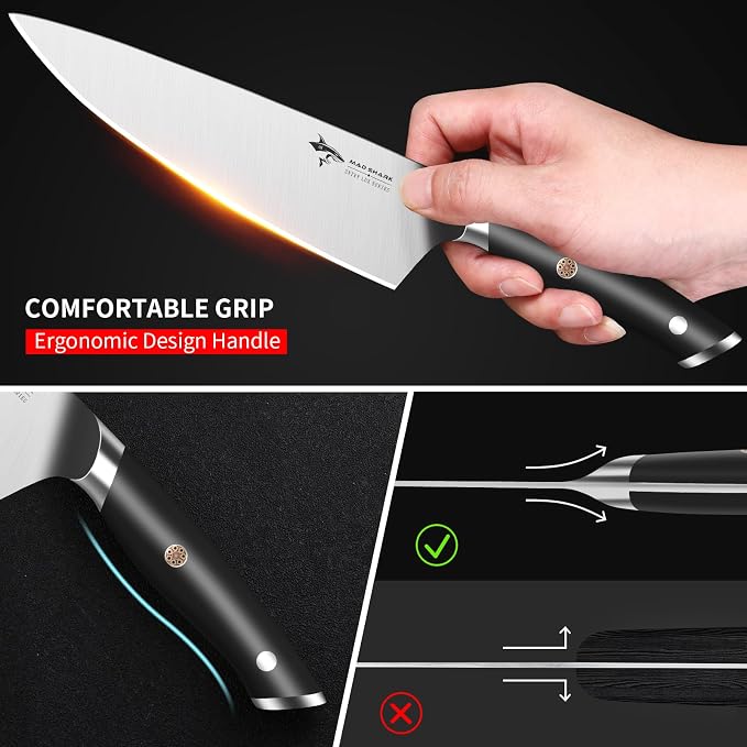 MAD SHARK 8-Inch Chef Knife - German High Carbon Stainless Steel Kitchen Knife, Professional-Grade Razor-Sharp Edge, gift for Husband Men Women(Gift Box Included)