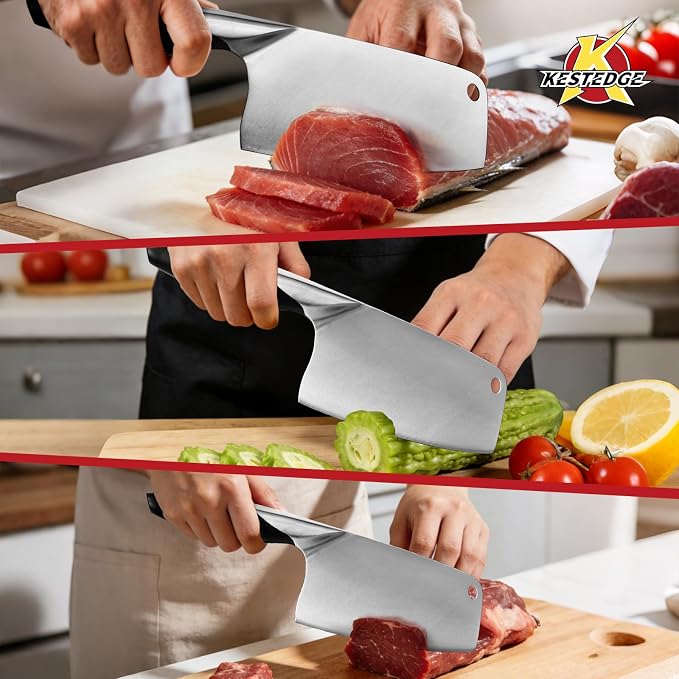 6 Inch Meat Cleaver 9Cr18MoV Steel Lightweight for Small Hands | 9Cr18MoV steel cleaver Forward-balanced lightweight design Textured non-slip handle for small hands and seniors