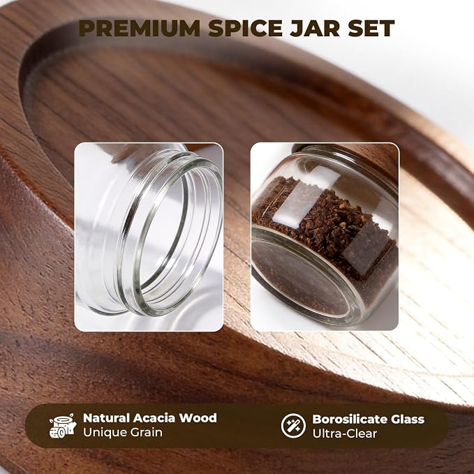 6 Pack 4 oz Glass Jars with Lids, Small Mason Jars with Airtight Acacia Wood Lid, Mini Glass Spice Jars for Kitchen Pantry Organization, 4oz Small Containers for Coffee Sugar Tea & Candy