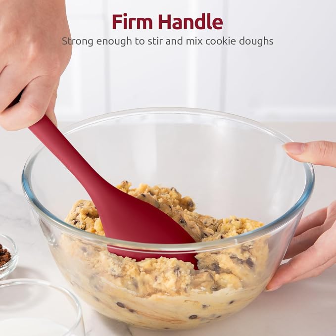 600ºF Heat Resistant Silicone Spoons: U-Taste Flexible Baking Spoon Spatula & Cooking Scoop Spoonula, Seamless Soft Kitchen Utensils for Serving, Scraping, Scooping in Non-Stick Cookware (Red)