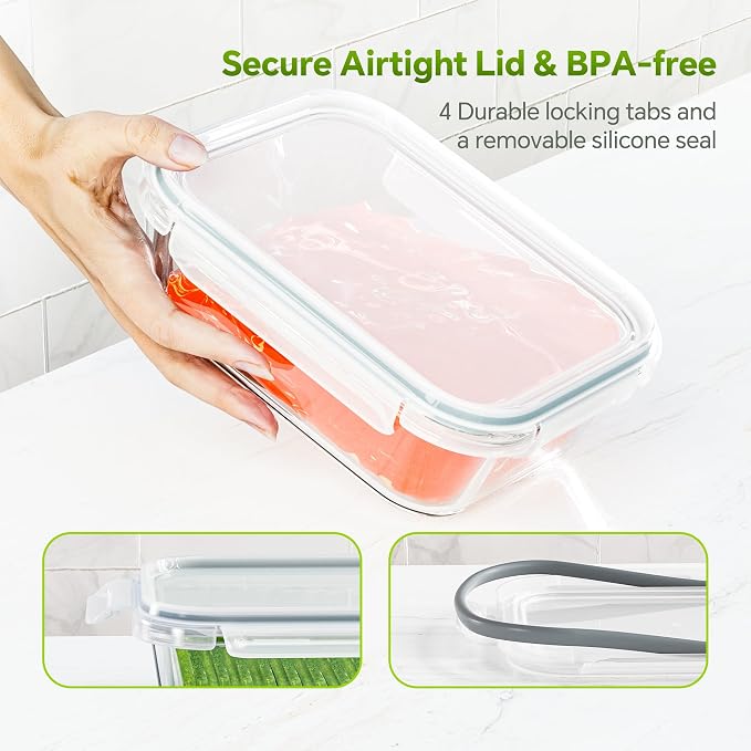 3-Pack 35 oz Borosilicate Glass Food Storage Containers with Lids, Stackable Airtight Glass Meal Prep Containers for Lunch & Leftover, BPA-Free & Leak Proof, for Microwave, Oven, Dishwasher