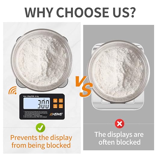Food Scales with Split Wireless LCD Display 33lb/15kg Digital Kitchen Scale 304 Stainless Steel 1g High Precision 7 Units for Cooking Baking Electric Weighing Coffee with PCS Tare Function