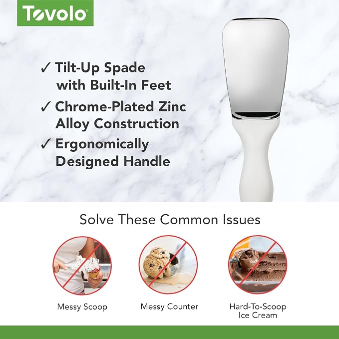 Tovolo Ice Cream Spade Heavy Duty Zinc Alloy Dishwasher Safe Ice Cream Paddle Spade for Shaping Cutting Serving Gelato Sorbet Cookie Dough, Non Slip Ergonomic Handle Ice Cream Spade, White