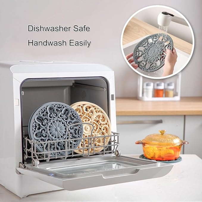 Extra Thick Silicone Trivet Mat for Hot Dishes, Hot Pots and Pans, Pot Holder, Hot Pad to Protect Your Table and Countertop, Kitchen Decor and Accessories,Warm Grey,Set of 3