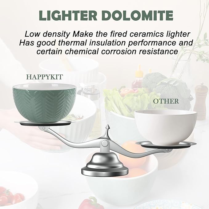 HAPPY KIT Ceramic Nesting Mixing Bowls, Set of 3 Avocado Green | Serving Bowls Set For Kitchen, Large 5/3/1.5 Quart Bowl Set of 3, Prep Nesting Bowl, For Baking and Mixing Salad