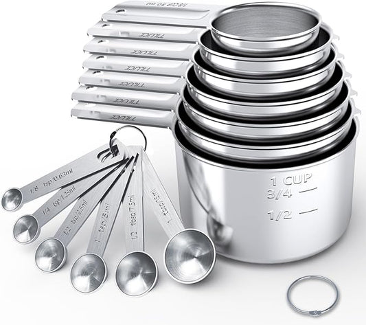 TILUCK Stainless Steel Measuring Cups & Spoons Set,Coffee Scoop Spoon,Kitchen Gadgets for Cooking & Baking,Set of