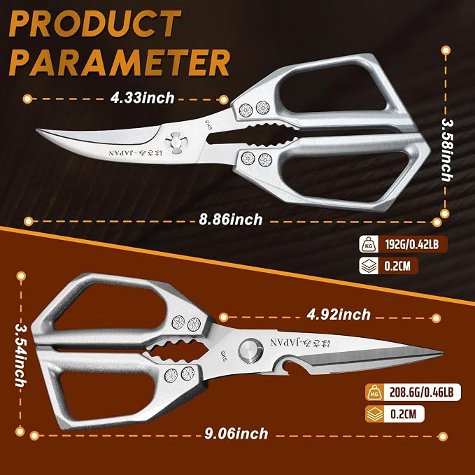 Huusk Kitchen Shears Set Silver - Professional Seafood & Kitchen Scissors Set, Sharp Japanese-Style Cooking Scissors for Crab, Shrimp, Lobster, Herbs and Food Prep, Gifts for Men Women
