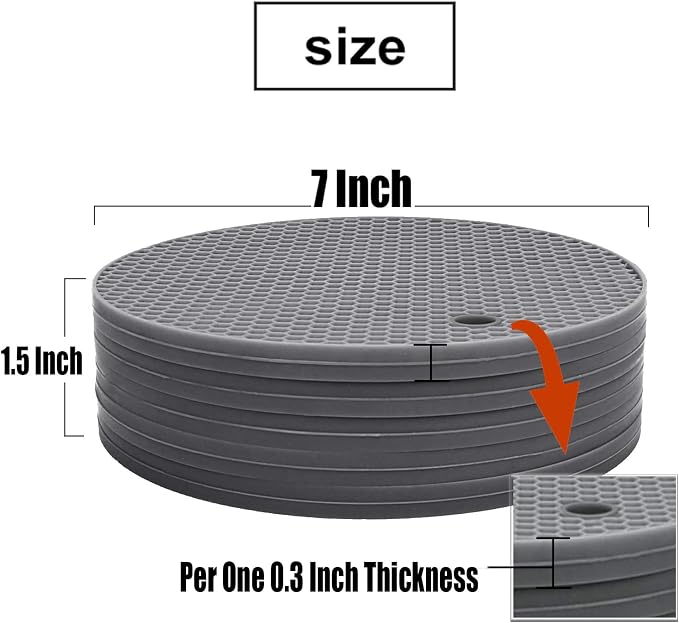 5 Pcs Extra Thick Silicone Trivets Pot Holder and Oven Mitts,Trivets for Hot Dish,Nonslip Insulation Honeycomb Rubber Hot Pads for Countertop,Multi-Purpose,Flexible Mats Heat Resistant Potholders,Grey