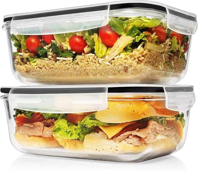 Razab 4 PC 1860ml / 63 Oz / 8 Cups Large Glass Food Storage Containers with Lids - Glass Meal Prep Containers for Roasting & Storing Leftover, Lunch Container with Lids, Microwave & Oven Safe
