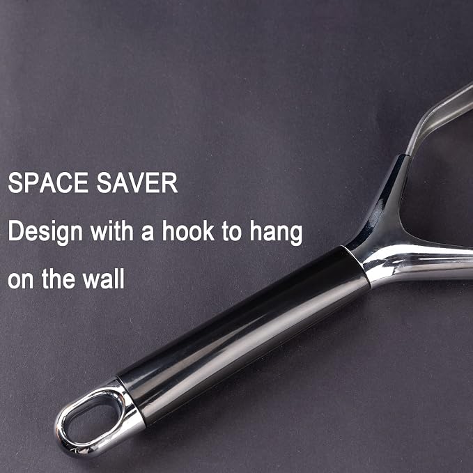 Mashed Potato Masher Stainless Steel Foldable Non Stick 12 Inch Long Handle Heavy Duty Smasher Kitchen Tool,Potato Masher and Peeler for Avocado, Bean, Baby Food, Silver