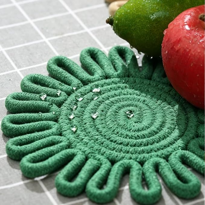 Kitchen Trivets for Hot Dishes Potholders for Countertop Hot Pads Hot Mats or Trivets for Hot Pots and Pans Home Essentials Boho Farmhouse Kitchen Decor Set of 3, 100% Cotton,7.5" (Grass Green)