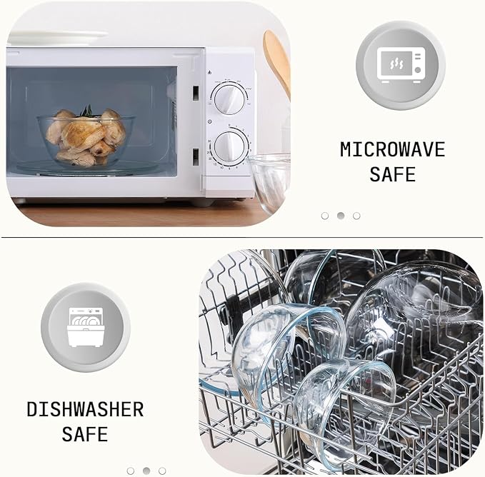 Cuiselect 4pc Glass Mixing Bowls with Lids Set (2.80QT, 1.64QT, 1.16QT, 0.85QT), Thick Salad Bowl, Nesting Glass Mixing Bowl for Cooking, Baking, Prepping-Dishwasher Microwave Freezer Safe