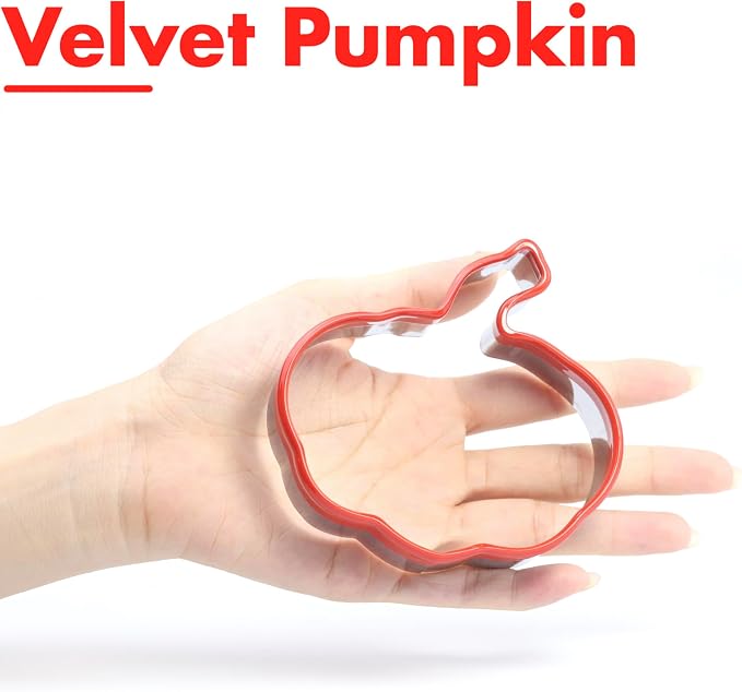 3Pcs Pumpkin Cookie Cutters Set, Includes Classic, Tall & Velvet Pumpkin Shapest, Halloween & Thanksgiving Biscuit Cutters, Coated with Soft Rubber for Protection