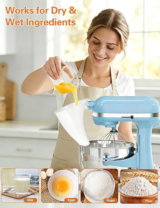 Flour Funnel for KitchenAid Mixer 5 Qt, Anti-Splash Kitchen Aid Accessories and Attachments for Tilt-Head Stand Mixer 4.5 & 5 Quart, Dishwasher Safe No-Mess Baking Tool