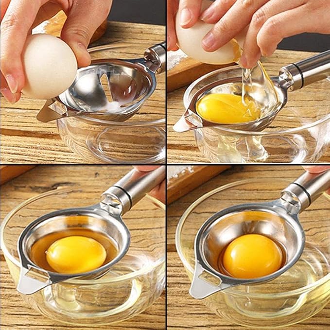 Egg Separator Egg Yolk Separator White Egg Separator FFLIFE Food Grade Stainless Steel Egg White Separator Dishwasher Safe Work for XL Jumbo Eggs(with 5 Silicone Egg Cup Holders)