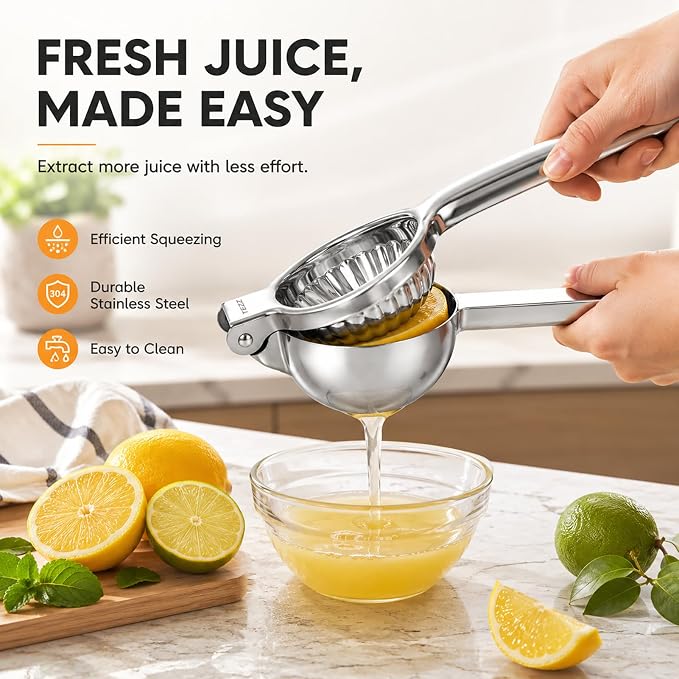 Ex-Large Lemon Squeezer, Stainless Steel Lime Citrus Juicer Hand Press | 3.43IN Extra Large Heavy Duty Handhelp Juice Squeezer For Lemon, Citrus, Orange, Perfect For Kitchen & Bar Tools
