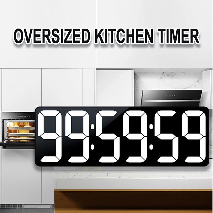 TXL 17.2" Large Digital Timer Clock, Countdown Timer for Classroom Home Gym Kitchen Office, LED Wall Clock with Remote Control, 4 Dimmable Brightness, 12/24H, Auto DST(White)