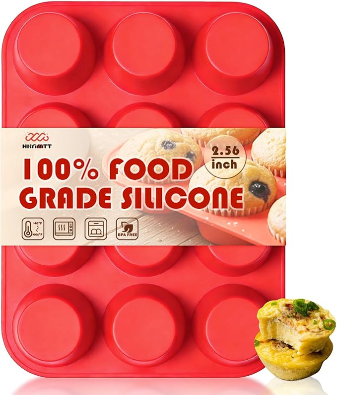 HKNMTT Silicone Muffin Pans for Baking 12Cups BPA-Free Egg Bites Mold | Regular Size, Non-Stick, Food-Grade, Oven Safe, Cupcake Pan Muffin Tin