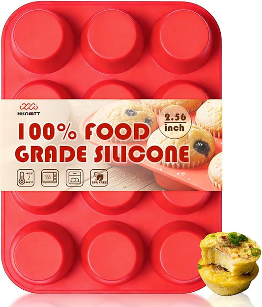 HKNMTT Silicone Muffin Pans for Baking 12Cups BPA-Free Egg Bites Mold | Regular Size, Non-Stick, Food-Grade, Oven Safe, Cupcake Pan Muffin Tin