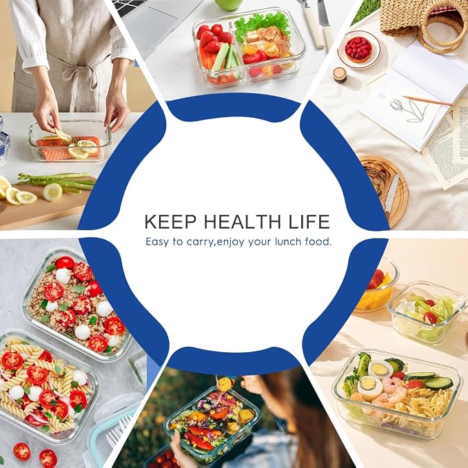 AMALEKO 42pcs Glass Food Storage Containers with Lids Set, 21 Containers & 21 Lids Glass Meal Prep Containers with Snap Locking Lid Set, Leak Proof Lunch Container BPA-Free,Grey