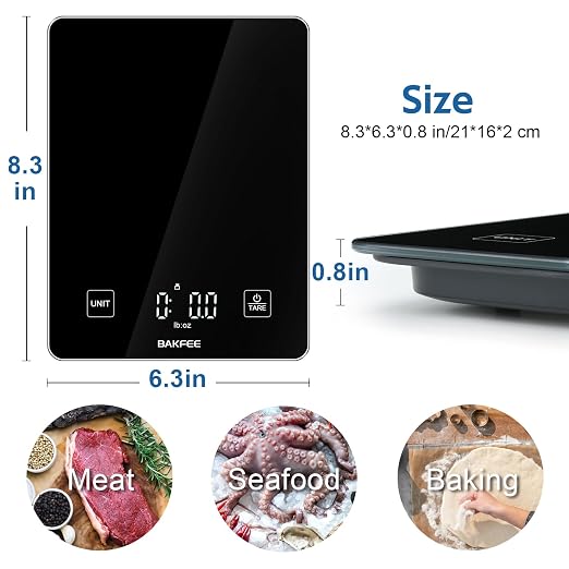 Waterproof Food Scale, 22lb Kitchen Scale, IP67, Rechargeable, Black | 1g Precision, Premium Tempered Glass, Clear LED Display, 6 Units, Tare, Ideal for Baking, Cooking, Making Sourdough Bread